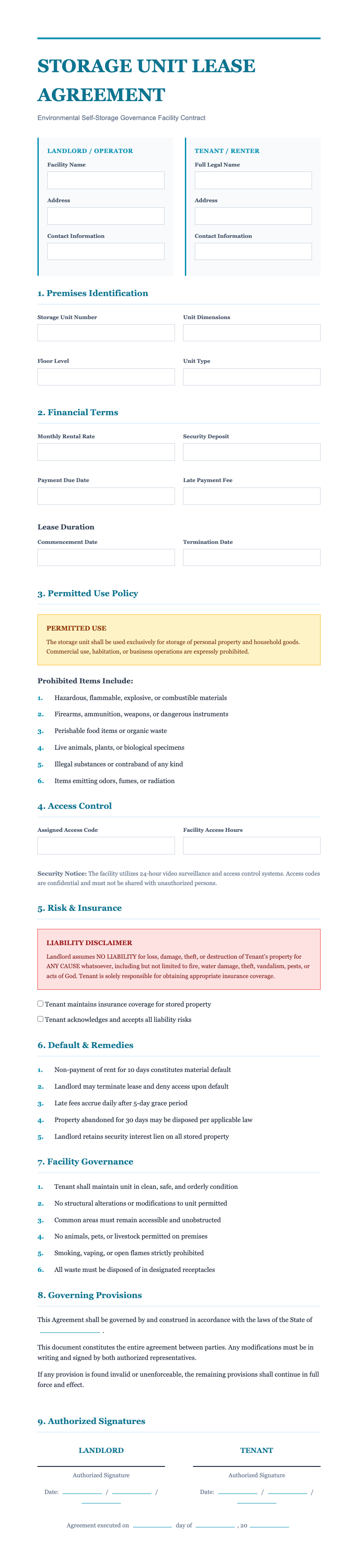 Corporate ESG report storage unit lease agreement